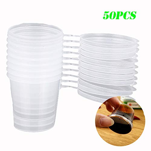 Guanici Vasos de Salsa Desechables de plástico Tazas de Salsa de Plástico con Tapas Contenedores de Limo para la preparación de Alimentos, Salsas y ensaladas pequeñas y Cereales 50 Piezas (50 ml)