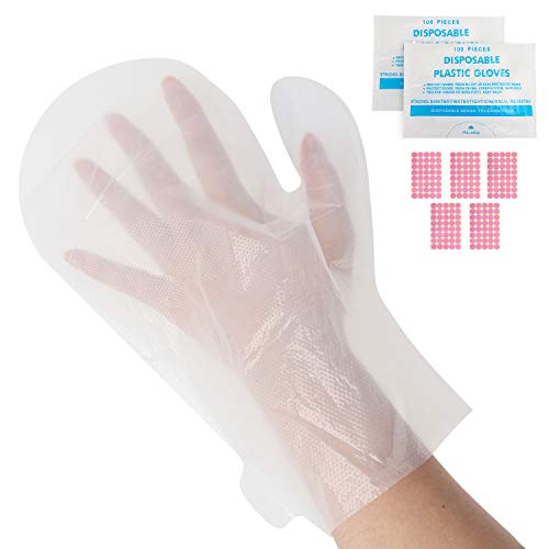 Guantes de cera de parafina de 200 piezas, guantes de mano de baño de parafina desechables más grandes y gruesos con pegatinas, guante de spa Therabath actualizado de plástico