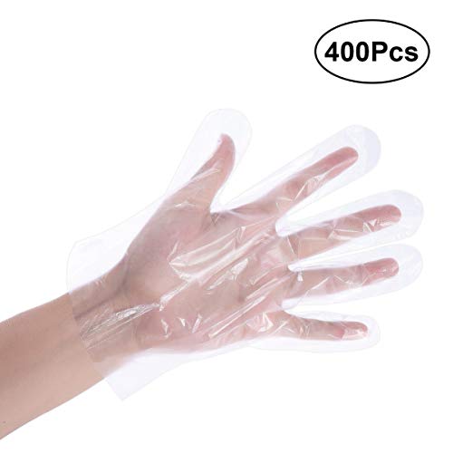 Guantes Desechables Guantes de Plástico Guantes de Servicio de Alimentos Guantes Transparentes Transparentes para Cocinar Manipulación de Alimentos 400Pcs / Paquete