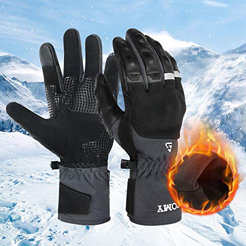 Guantes Moto Invierno Impermeables Resistentes al Viento, Pantalla Táctil Larga Manga Cálidos Guantes para Scooter, Ciclomotor, Moto Cross, Bicicleta, Deportes al Aire Libre - M Gris