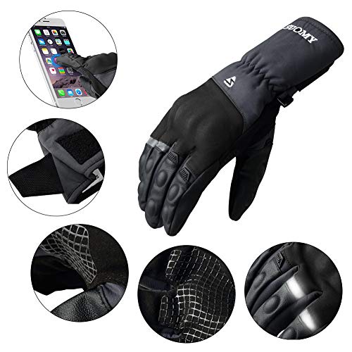 Guantes Moto Invierno Impermeables Resistentes al Viento, Pantalla Táctil Larga Manga Cálidos Guantes para Scooter, Ciclomotor, Moto Cross, Bicicleta, Deportes al Aire Libre - M Gris