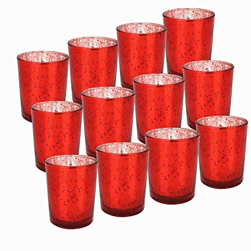 GUIFIER 12 Piezas Candelabros de Velas en Cristal Soporte para Portavelas para Velas Rojo Moteado LED de té Portavelas 2,67"H Candelita Candelero Rojo para Bodas, Fiestas y decoración del hogar