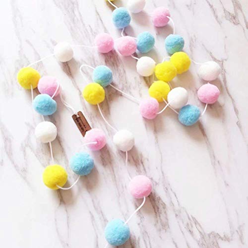 Guirnaldas de pompones - GOODCHANCEUK 2 x Cadena de bolas de fieltro 2M Adornos colgantes Decoraci¨®n de Pom Pom hecha a mano para ni?os Dormitorio Fiesta Cumplea?os Rosa + Azul + Amarillo + Blanco