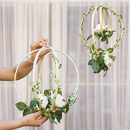 Gukasxi - 12 aros de macramé floral de bambú para manualidades, atrapasueños, decoración de corona de boda y manualidades para colgar en la pared, color madera, 4 tamaños (6/8/10/12 pulgadas)