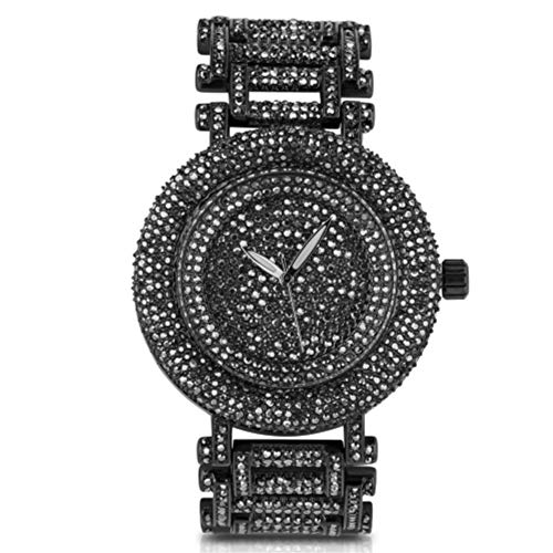 Gunmetal - Reloj de Pulsera para Hombre con Bisel Curvado y Piedra Completa