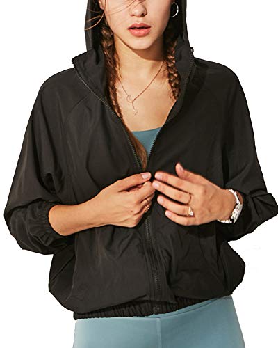 GUOCU Nueva Ropa Deportiva de Yoga para Mujer Gimnasio Sudor Casual Camisa de Manga Larga de Secado rápido Transpirable con Capucha Chaqueta de Cremallera，Negro，L