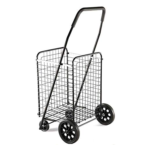 GUONING-L Compras Carrito de la compra con ruedas de 4 ruedas Carro autoservicio carrito de supermercado PLEGABLE MERCADO DE LAVADO DE UTILIDAD portátil (Negro) (Color: Negro, Tamaño: 44,5 * 52 * 97,5