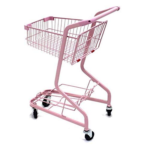 GUONING-L Compras Portátil Plegable Doble Hierro Forjado Carrito de Carro Rosa Carrito