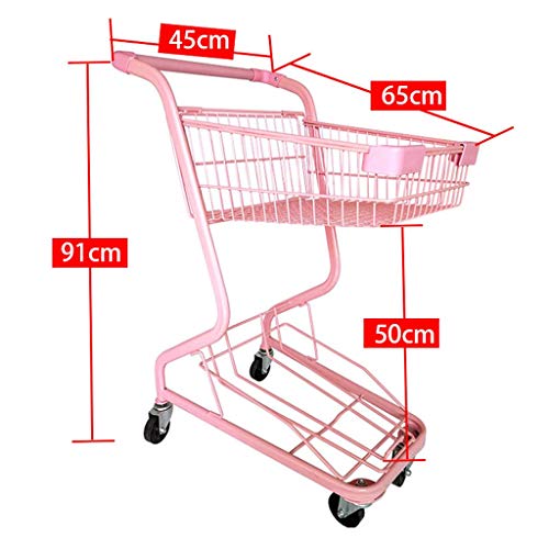 GUONING-L Compras Portátil Plegable Doble Hierro Forjado Carrito de Carro Rosa Carrito