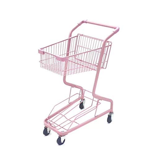 GUONING-L Compras Portátil Plegable Doble Hierro Forjado Carrito de Carro Rosa Carrito