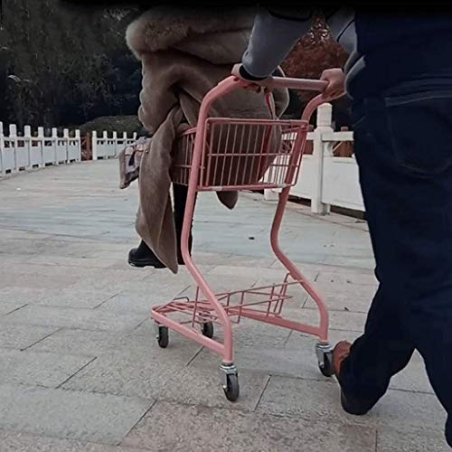 GUONING-L Compras Portátil Plegable Doble Hierro Forjado Carrito de Carro Rosa Carrito