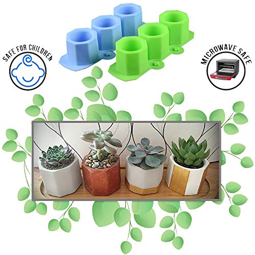 Gurxi 2 Piezas Moldes de Silicona para Macetas para Manualidades Moldes Plantas Suculentas Macetero para Manualidades Velas Hacer Pasteles Pizza Gelatina Microondas y Molde para Congelador(Verde Azul)