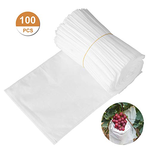 GWHOLE 100 Piezas Bolsa para Uvas Bolsas con Cordón Protección de Frutas Verdura Control de Plagas Antipájaros en Jardín Bolsa Hogar a Prueba de Polvo - 24 x 35 cm