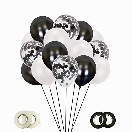 Gxhong Globos de látex negro blanco, globos de confeti de 60 piezas/globos de helio/globos de boda/globos de colores coloridos de 12 pulgadas para decoraciones de fiesta (blanco negro)