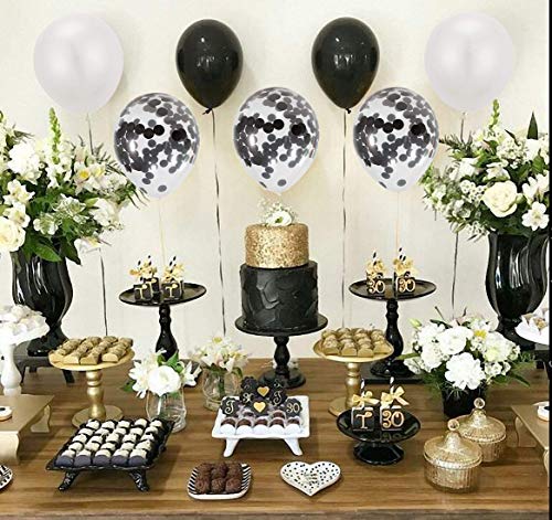 Gxhong Globos de látex negro blanco, globos de confeti de 60 piezas/globos de helio/globos de boda/globos de colores coloridos de 12 pulgadas para decoraciones de fiesta (blanco negro)