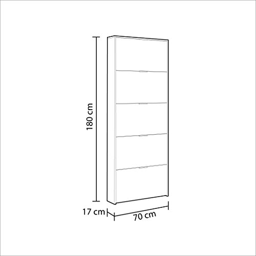 Habitdesign 007815BO - Zapatero con 5 Puertas, Mueble Zapatero Estrecho Dormitorio,Capacidad 15 Pares, Color Blanco Brillo, Medidas: 70 x 180 x 17 cm de Fondo