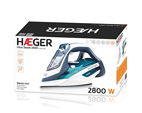 HAEGER Ultra Steam 2800 - Plancha de Vapor de 2800W, Base en cerámica, con Sistemas Anti-Goteo, antical y de Auto-Limpieza.