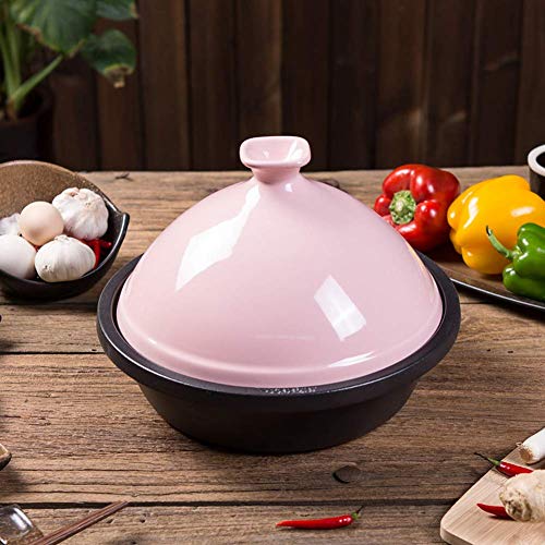 H.aetn Tagine Olla de Cocina de Hierro Fundido Tajine Cooking con Base de Hierro Fundido esmaltado y Tapa de cerámica Resistente al Calor, Compatible con Todas Las Estufas, Rosa