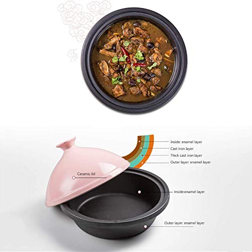 H.aetn Tagine Olla de Cocina de Hierro Fundido Tajine Cooking con Base de Hierro Fundido esmaltado y Tapa de cerámica Resistente al Calor, Compatible con Todas Las Estufas, Rosa