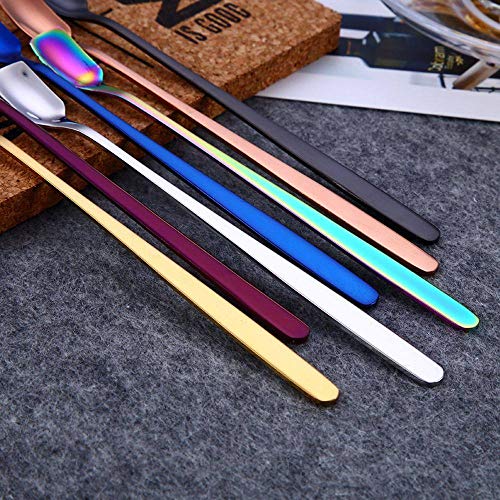 HAFJFKA Cuchara 1PC Cucharas de Helado Multicolores Taza de Mango Largo de Acero Inoxidable Cuchara de Bebida Vajilla Rainbow Kitchen, Multi