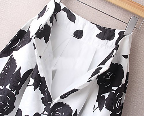 HaiDean Faldas Mujer Elegantes Modernas Casual Estampado Flores Jacquard Falda Plisada Años 50 A-Line Vintage Falda Medium Largos Faldas Midi (Color : Negro, Size : L)