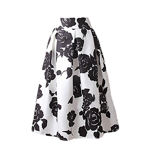 HaiDean Faldas Mujer Elegantes Modernas Casual Estampado Flores Jacquard Falda Plisada Años 50 A-Line Vintage Falda Medium Largos Faldas Midi (Color : Negro, Size : L)