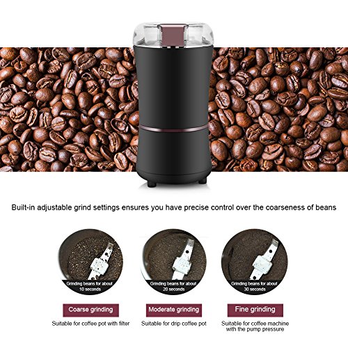 Hakeeta Molinillo de café eléctrico Molino de Granos, nueces, Semillas, Hierbas y Especias, con Hoja de Acero Inoxidable de 400W Potencia Muele Rápidoy Silenciosamente Viene con Cepillo para Limpieza