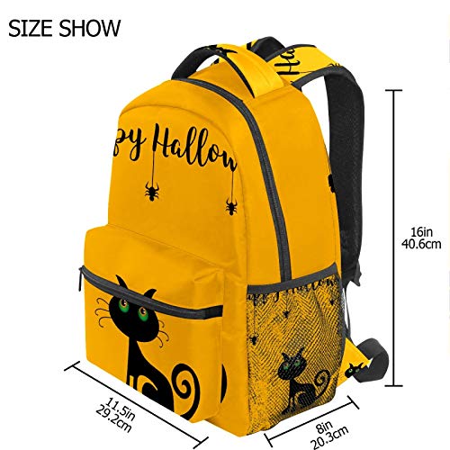 Halloween gato negro sobre fondo naranja escuela mochila de gran capacidad lona mochila mochila mochila mochila casual viaje mochila para niños adultos adolescentes mujeres hombres