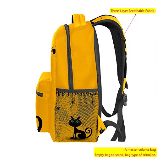 Halloween gato negro sobre fondo naranja escuela mochila de gran capacidad lona mochila mochila mochila mochila casual viaje mochila para niños adultos adolescentes mujeres hombres