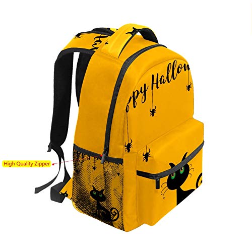 Halloween gato negro sobre fondo naranja escuela mochila de gran capacidad lona mochila mochila mochila mochila casual viaje mochila para niños adultos adolescentes mujeres hombres