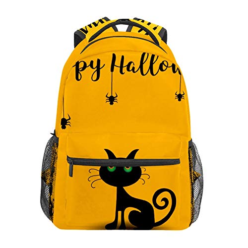 Halloween gato negro sobre fondo naranja escuela mochila de gran capacidad lona mochila mochila mochila mochila casual viaje mochila para niños adultos adolescentes mujeres hombres