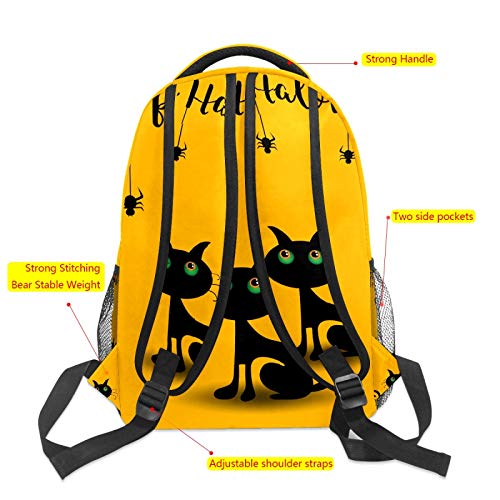 Halloween gato negro sobre fondo naranja escuela mochila de gran capacidad lona mochila mochila mochila mochila casual viaje mochila para niños adultos adolescentes mujeres hombres