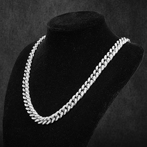 Halukakah Cadenas de Oro Hombre,Blanco Oro Plateado 14mm Gargantillas Collares,Plata,Miami Cadena Cubana,45cm,con Caja