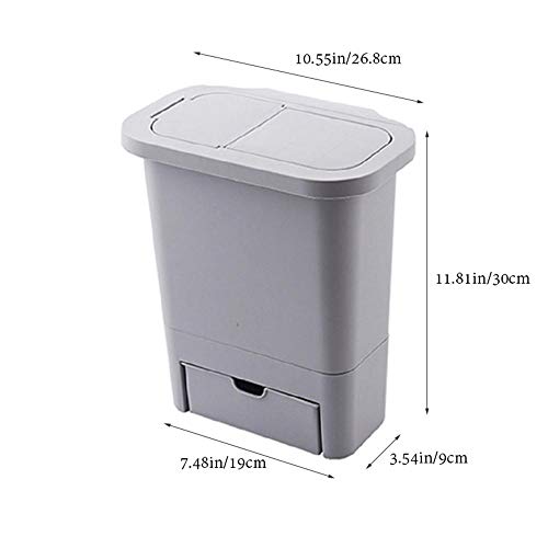 HAMKAW - Cubo de Basura Colgante de plástico con Tapa de Retorno, Cubo de Basura de Pared, Bandeja de recepción, Tapa de Reciclaje automática, pequeño Armario de Cocina