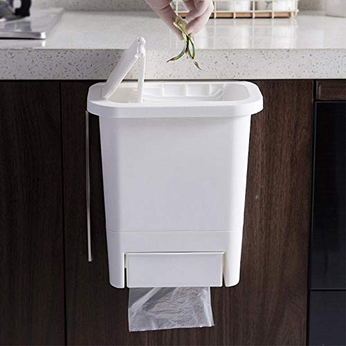 HAMKAW - Cubo de Basura Colgante de plástico con Tapa de Retorno, Cubo de Basura de Pared, Bandeja de recepción, Tapa de Reciclaje automática, pequeño Armario de Cocina