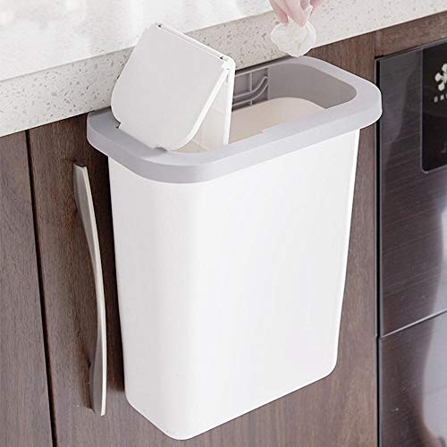 HAMKAW - Cubo de Basura Colgante de plástico con Tapa de Retorno, Cubo de Basura de Pared, Bandeja de recepción, Tapa de Reciclaje automática, pequeño Armario de Cocina