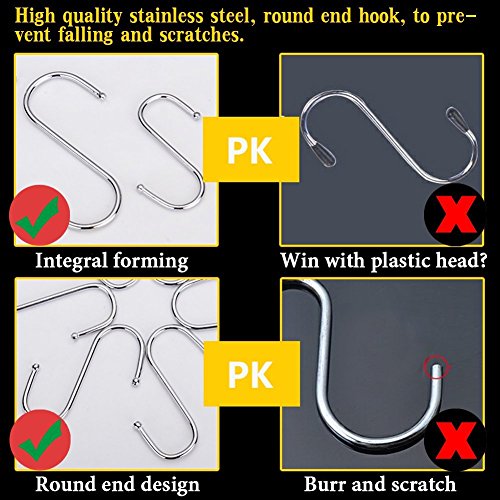 Hamosky 20pcs S Shape 4.73in S Hook Ganchos colgantes de acero inoxidable extra grandes - Ideal para ollas, sartenes, cucharas y otros elementos esenciales de cocina (XXL-12cm)