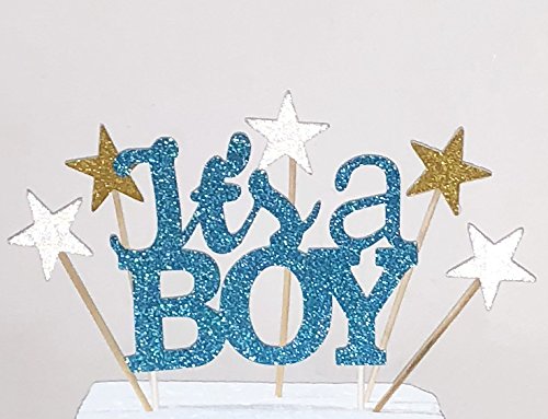 Handmade 7 Counts Glitter Baby Shower Cake Decorating Toppers - IT'S A BOY set