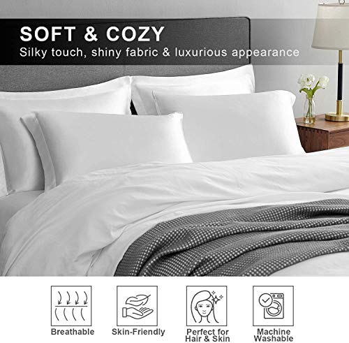 Hansleep Funda Almohada de Satén Sedoso, 50x75 cm 4 Piezas para Pelo Rizado - Microfibra Suave Liso sin Cremallera & Hipoalergénico Antiarrugas, Blanco