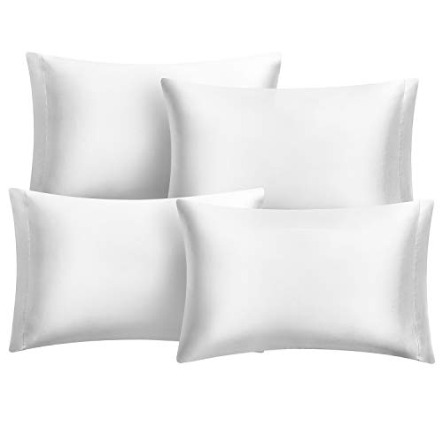 Hansleep Funda Almohada de Satén Sedoso, 50x75 cm 4 Piezas para Pelo Rizado - Microfibra Suave Liso sin Cremallera & Hipoalergénico Antiarrugas, Blanco