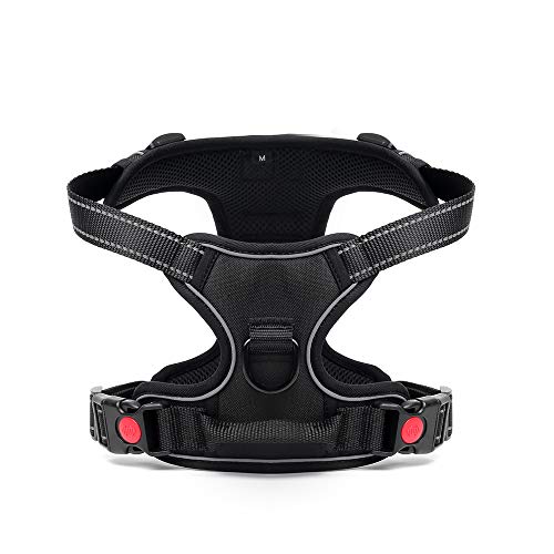 HAODIUSB88 Arnes Perro,Arnés del Animal Doméstico Pet Harness Perro Collar Chaleco Ajustable Correa al Cuello y Pecho con Lineas Reflecantes Cómodo Transpirable Acolchado (Black, M(50-70cm))