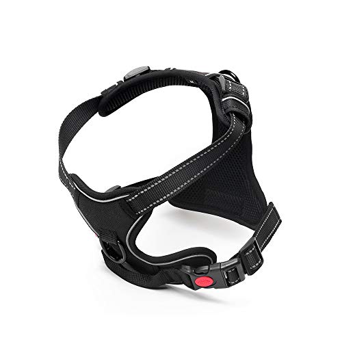 HAODIUSB88 Arnes Perro,Arnés del Animal Doméstico Pet Harness Perro Collar Chaleco Ajustable Correa al Cuello y Pecho con Lineas Reflecantes Cómodo Transpirable Acolchado (Black, M(50-70cm))