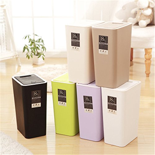 Haodou Cubo de Basura Cuadrado 8L Tipo de Cubierta de Presión Cubo de Basura de Cocina Sala de Estar Inodoro Papelera de Papel de Oficina Pedal de Pie para El Hogar (Beige)