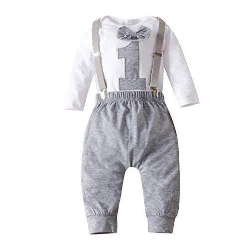 Haokaini Bebé Niño Primer Cumpleaños Ropa Niño Pajarita Mameluco Mono Pastel Smash Trajes