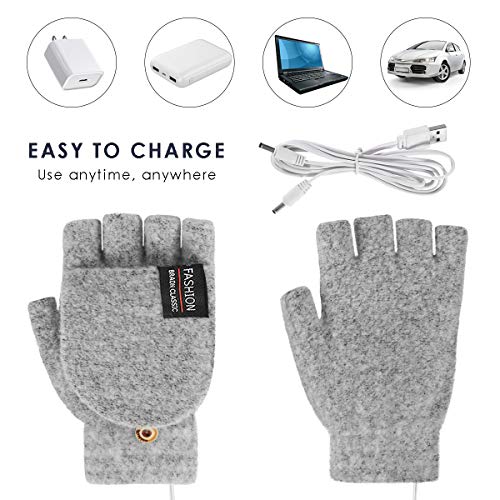 Haokaini Guantes con Calefacción USB Unisex para Mujer para Hombre Invierno Dedos Completos Y Medios Guantes Cálidos para Computadora Portátil Guantes de Lana para Tejer para Interiores