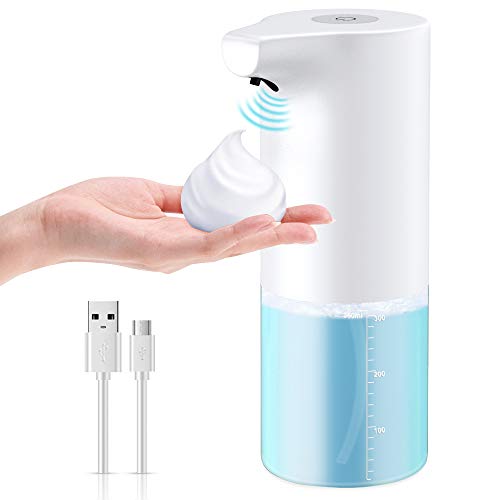 HAPAW Dispensador jabon automático, 350ml Dispensador Jabon Automático Sensor Sin Contacto con Impermeable IPX4, Recargable Dosificador Jabon Espuma para Cocina Baño Oficina el Hotel