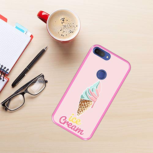 Hapdey Funda Rosa para [ Alcatel 1S 2019 ] diseño [ Cucurucho de Helado ] Carcasa Silicona Flexible TPU