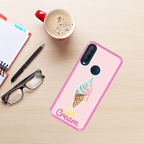 Hapdey Funda Rosa para [ Alcatel 1S 2020 ] diseño [ Cucurucho de Helado ] Carcasa Silicona Flexible TPU