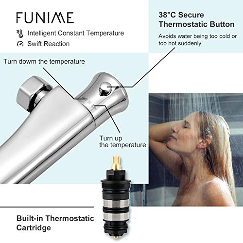 Hapilife - Grifo termostático para ducha (cromo, mezclador de agua fría y caliente, control de temperatura constante para baño