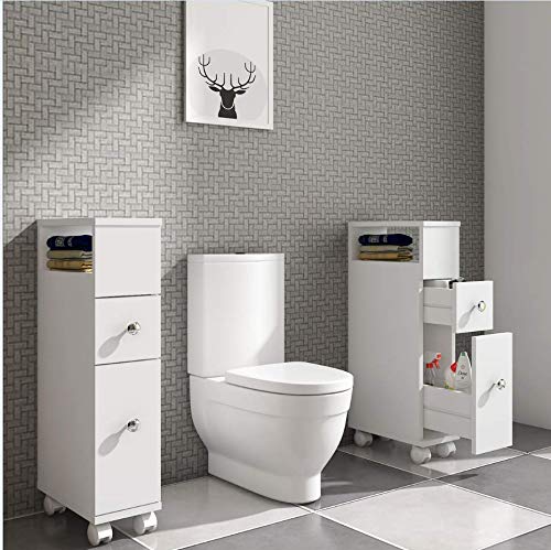 Happy Home - Armario de baño con 4 ruedas, organizador lateral, carrito de cocina (A: 15 x P: 33 x A: 65 cm)